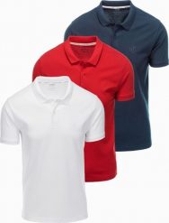 Komplet męskich t-shirtów bawełnianych polo BASIC granatowy/biały/czerwony V3 OM-POBS-0133 S. Białe koszulki polo męskie Ombre, m, bez wzorów, z bawełny, bez ramiączek. Za 376.71 zł.