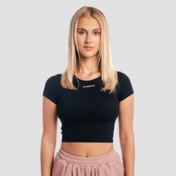 Koszulka damska do jogi z biustonoszem czarna Aura. Czarne koszulki sportowe damskie GYMBEAM, xl, bez wzorów, z elastanu, klasyczne, bez kołnierzyka. Za 85.90 zł.