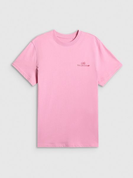 4F T-shirt loose z nadrukiem damski - różowy M. Czerwone t-shirty damskie 4f, m, bez wzorów, z bawełny, bez kołnierzyka. W wyprzedaży za 49.99 zł.