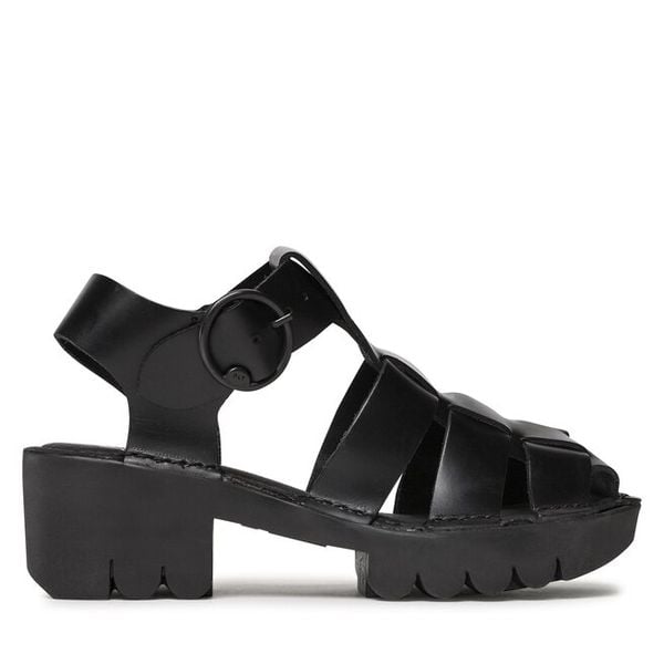 Sandały Fly London. Czarne sandały damskie Fly London, bez wzorów, bez obcasa, na słupku, bez zapięcia. Za 349.99 zł.
