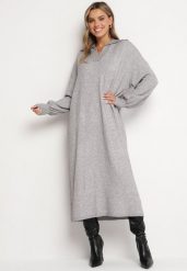 Szara Pudełkowa Sukienka Sweterkowa z Wiskozą Szerokimi Rękawami i Kołnierzykiem Rinfera. Szare sukienki damskie Born2be, na co dzień, uniwersalny, bez wzorów, z dzianiny, eleganckie, bez kołnierzyka, bez ramiączek, proste. Za 79.99 zł.