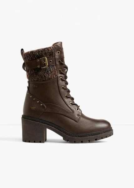 Kozaki sznurowane Mustang. Brązowe kozaki damskie bonprix, bez obcasa, na obcasie. Za 349.99 zł.