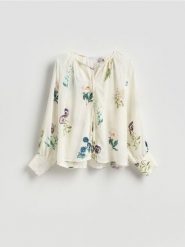 Bluzka z ramią - wielobarwny. Bluzki damskie Reserved, l, bez wzorów, z lyocellu, bez kołnierzyka, bez ramiączek. Za 159.99 zł.