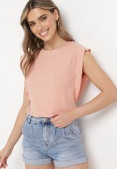 Różowy Wiskozowy Top z Krótkim Rękawem Bioressa. Czerwone bluzki damskie Born2be, m, bez wzorów, z jeansu, eleganckie, bez kołnierzyka, bez ramiączek. Za 39.99 zł.