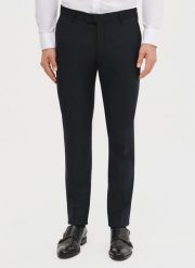 PAKO LORENTE – Granatowe spodnie garniturowe. Eleganckie spodnie męskie Pako Lorente, m, bez wzorów, z elastanu. Za 399.99 zł.