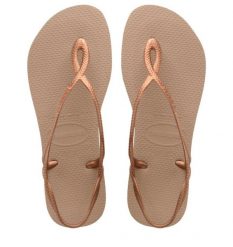 Klapki damskie Havaianas Luna. Brązowe klapki damskie Havaianas, bez wzorów, z materiału, eleganckie, bez obcasa. Za 162.05 zł.