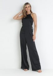 Czarny Kombinezon na Cienkich Ramiączkach Agnella. Czarne sukienki damskie Born2be, m, bez wzorów, eleganckie, bez kołnierzyka, bez ramiączek. Za 139.99 zł.