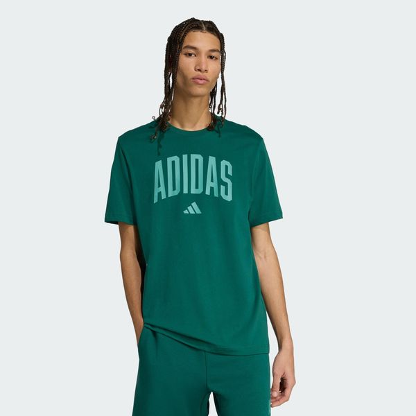 Koszulka Collegiate Lineage z grafiką. Brązowe buty sportowe męskie Adidas, uniwersalny, bez wzorów, z bawełny, bez kołnierzyka, bez ramiączek, na fitness i siłownię. Za 109.00 zł.