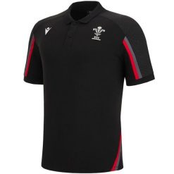 Polo Pays de Galles WRU Staff 2022/23. Czarne koszulki polo męskie Macron, m, bez wzorów, bez ramiączek. Za 279.00 zł.