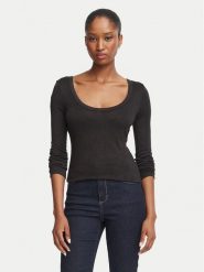Guess Bluzka W6BP18 K6246 Czarny Regular Fit. Czarne bluzki damskie Guess, m, z aplikacjami, z syntetyku, bez kołnierzyka, bez ramiączek. Za 214.99 zł.