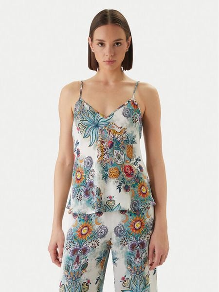 Just Cavalli Bluzka 80PAM201 NS837 Błękitny Relaxed Fit. Niebieskie bluzki damskie Just Cavalli, bez wzorów, z wiskozy, bez kołnierzyka, bez ramiączek. Za 342.99 zł.