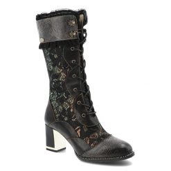Czarne Kozaki Laura Vita Eleganckie Obuwie Damskie. Czarne kozaki damskie Laura Vita, z koronki, przed kolano, bez obcasa, na obcasie. Za 492.99 zł.