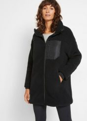 Bluza rozpinana z polaru baranka. Czarne bluzy damskie bonprix, bez wzorów, z polaru, bez kaptura. Za 199.99 zł.