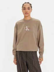 Calvin Klein Jeans Bluza Monologo J20J224177 Beżowy Regular Fit. Brązowe bluzy damskie Calvin Klein Jeans, m, bez wzorów, z bawełny, bez kaptura. Za 319.99 zł.