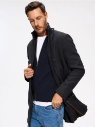 Płaszcz z dodatkiem wełny - czarny. Czarne płaszcze męskie Reserved, l, bez wzorów, z dzianiny, bez kaptura. Za 279.99 zł.