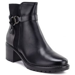 Botki damskie ocieplane na klocku czarne Potocki SZ12873. Czarne botki damskie POTOCKI, ze skóry ekologicznej, bez obcasa, bez zapięcia. Za 179.99 zł.