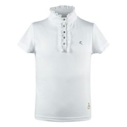 Dziewczęca konkursowa koszulka polo z falbankami Horze Christel. Białe t-shirty i topy dla dziewczynek HORZE, bez wzorów, z tkaniny, bez ramiączek. Za 157.00 zł.