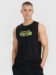 4F Tank top regular męski - czarny XL. Czarne koszulki sportowe męskie 4f, m, bez wzorów, z bawełny, klasyczne, bez kołnierzyka. W wyprzedaży za 49.99 zł.