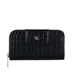 Damski portfel skórzany z suwakiem Canaletto croco PD2006s121 RFID. Czarne portfele damskie bez wzorów, ze skóry. Za 161.50 zł.