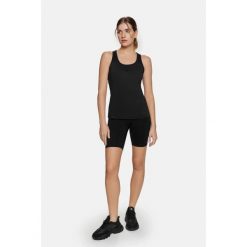 Bluzka fitness Dry Cardiobunny na ramiączka. Czarne bluzki damskie Cardio Bunny, bez wzorów, sportowe, bez kołnierzyka, bez ramiączek. Za 39.99 zł.