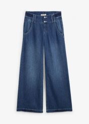 Dżinsy Wide Leg, high waist, super soft. Niebieskie jeansy damskie bonprix, z podwyższonym stanem. Za 144.99 zł.