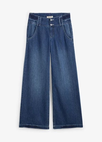 Dżinsy Wide Leg, high waist, super soft. Niebieskie jeansy damskie bonprix, z podwyższonym stanem. Za 149.99 zł.