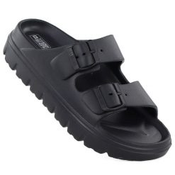 Klapki damskie basenowe na klamry czarne Big Star TT274A051. Czarne klapki damskie Big Star, bez wzorów, z materiału, retro, bez obcasa. Za 99.99 zł.