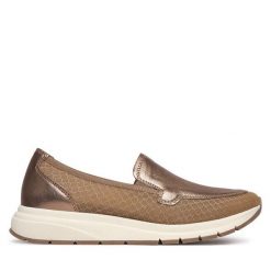 Półbuty Caprice. Brązowe półbuty damskie Caprice, bez wzorów, bez obcasa, na płaskiej podeszwie, bez zapięcia. Za 399.99 zł.