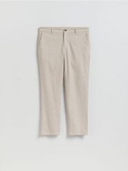 Spodnie chino slim z lnem - beżowy. Brązowe spodnie materiałowe męskie Reserved, l, bez wzorów, z bawełny. Za 159.99 zł.