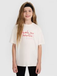 4F T-shirt regular z nadrukiem dziewczęcy - biały 128 (7-8 lat). Białe t-shirty i topy dla dziewczynek 4f, bez wzorów, z bawełny, bez ramiączek. W wyprzedaży za 39.99 zł.