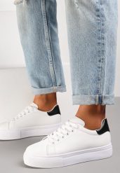 BIało-Czarne Sneakersy Thessomeda. Białe obuwie sportowe damskie Renee, przed kostkę, outdoorowe. Za 59.99 zł.