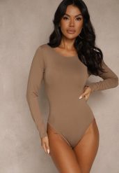 Brązowe Body o Dopasowanym Kroju Entila. Brązowe bluzki damskie Renee, l, bez wzorów, z jeansu, wizytowe, bez kołnierzyka, bez ramiączek. Za 69.99 zł.