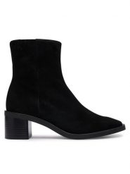 Calvin Klein Botki Block Heel Ank Boot Suede HW0HW03221 Czarny. Czarne botki damskie Calvin Klein, ze skóry, bez obcasa, na słupku, bez zapięcia. Za 799.99 zł.