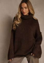 Brązowy Oversizowy Golf z Dodatkiem Wełny i Wiskozy Tenafera. Brązowe swetry damskie Renee, s, bez wzorów, z dzianiny, bez kołnierzyka, bez ramiączek, bez kaptura. Za 169.99 zł.