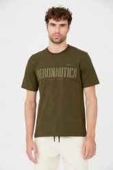 AERONAUTICA MILITARE Zielony t-shirt. Zielone t-shirty męskie Aeronautica Militare, m, bez wzorów, bez kołnierzyka. W wyprzedaży za 249.99 zł.