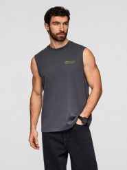 Bawełniana męska koszulka bez rękawów TANK TOP - grafitowa V2 - Rozmiar: S. Szare koszulki sportowe męskie Ombre Clothing, na lato, m, bez wzorów, z bawełny, bez kołnierzyka, bez ramiączek, na fitness i siłownię. Za 129.99 zł.