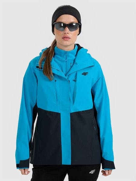 4F Kurtka trekkingowa membrana 10000 damska - niebieska S. Niebieskie kurtki damskie 4f, na zimę, m, bez wzorów, z materiału, bez kaptura. Za 399.99 zł.
