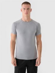 4F T-shirt bezszwowy regular męski 4F x Robert Lewandowski - szary L/XL. Szare koszulki sportowe męskie 4f, na lato, l, bez wzorów, z dzianiny, klasyczne, bez kołnierzyka. W wyprzedaży za 79.99 zł.