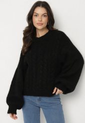 Czarny Sweter z Wełną Zdobiony Warkoczowym Splotem Lakkaria. Czarne swetry damskie Born2be, z aplikacjami, z jeansu, eleganckie, bez kołnierzyka, bez ramiączek, długie, bez kaptura. Za 159.99 zł.