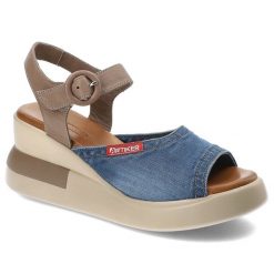 Niebieskie Sandały Artiker Stylowe Obuwie Damskie Na Koturnie. Niebieskie klapki damskie Artiker, bez wzorów, z jeansu, bez obcasa, na koturnie, bez zapięcia. Za 239.00 zł.