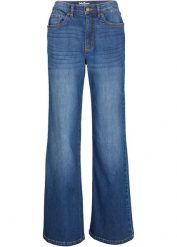 Dżinsy High Waist Wide Leg, z bawełny organicznej. Niebieskie jeansy damskie bonprix, z podwyższonym stanem. Za 144.99 zł.