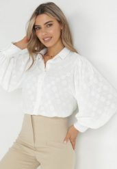 Biała Koszula z Guzikami i Kołnierzem Noleito. Białe bluzki damskie Born2be, l, bez wzorów, z jeansu, eleganckie, bez kołnierzyka, bez ramiączek. Za 149.99 zł.