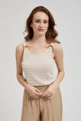 Bluza top w paski biała. Białe bluzki damskie MOODO, s, bez wzorów, bez kołnierzyka. W wyprzedaży za 24.99 zł.