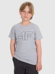 4F T-shirt regular z nadrukiem chłopięcy - szary 152 (11-12 lat). Szare t-shirty dla chłopców 4f, bez wzorów, z bawełny, bez ramiączek. Za 39.99 zł.