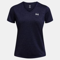 Koszulka szybkoschnąca damska Under Armour UA Tech Twist V-Neck. Niebieskie koszulki sportowe damskie Under Armour, xs, bez wzorów, sportowe, bez kołnierzyka. Za 79.99 zł.