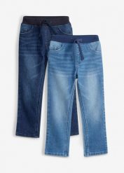 Jeansy regular fit, straight (2 pary). Niebieskie jeansy dla chłopców bonprix, z jeansu. Za 169.99 zł.