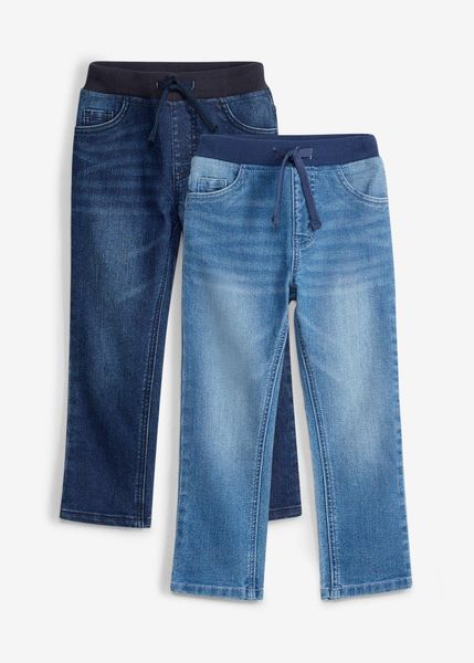 Jeansy regular fit, straight (2 pary). Niebieskie jeansy dla chłopców bonprix, z jeansu. Za 169.99 zł.
