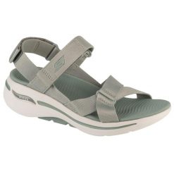 Sandały damskie, Go Walk Arch Fit Sandal - Attract. Szare sandały damskie Skechers, bez wzorów, bez obcasa, bez zapięcia. Za 259.99 zł.
