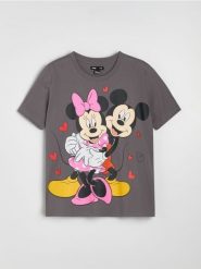 Bawełniana koszulka z nadrukiem Disney - szary. Szare t-shirty damskie Sinsay, l, bez wzorów, z bawełny, bez kołnierzyka. Za 29.99 zł.