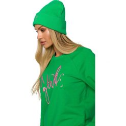 Czapka Beanie z Haftem - Zielona. Zielone czapki i kapelusze damskie MOE, bez wzorów, z bawełny. Za 96.90 zł.